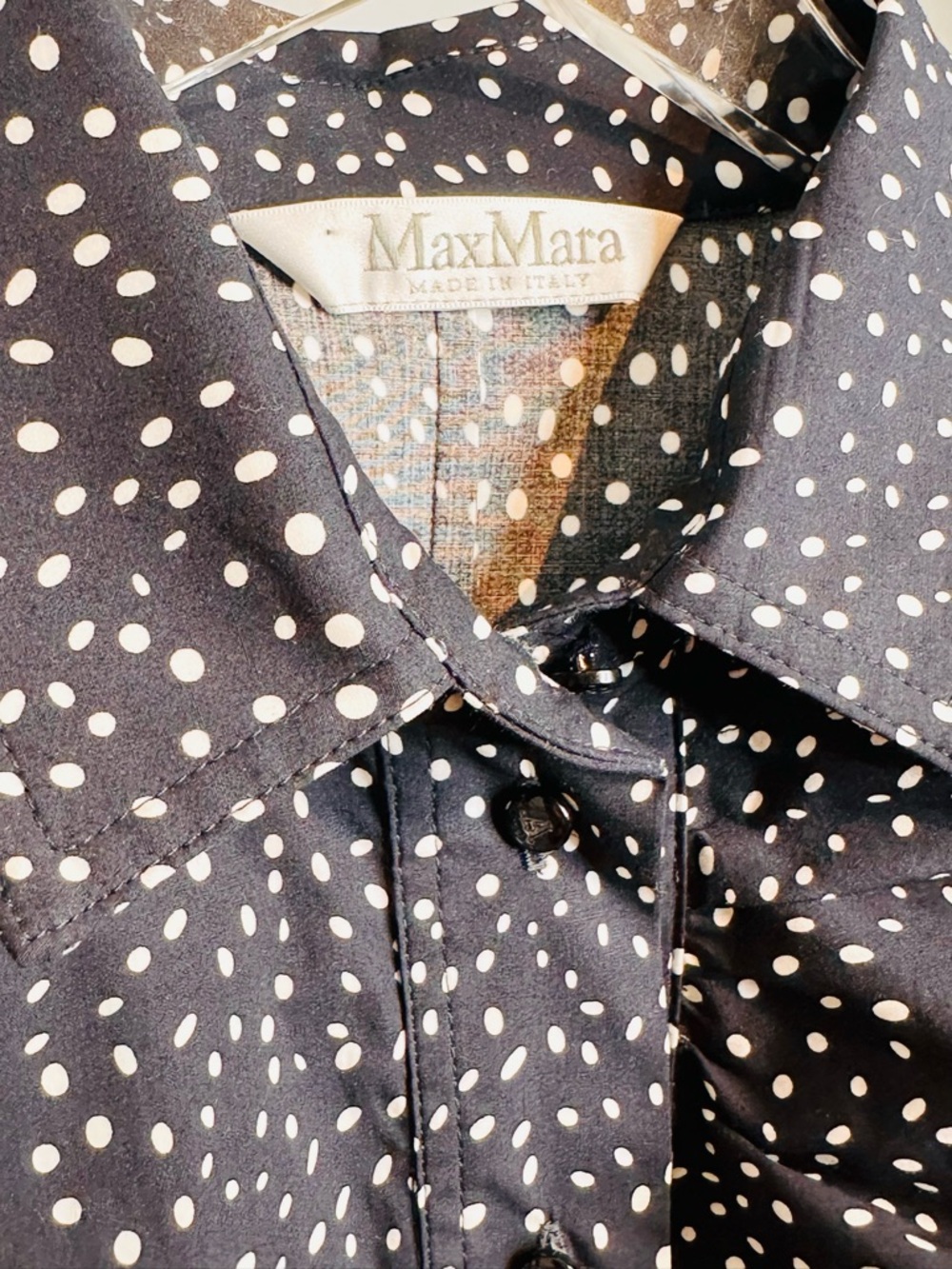 Max Mara Vicky Ruffle Polka Dot Navy Blue White Cotton Poplin Midi Dress - Picture 12 of 16